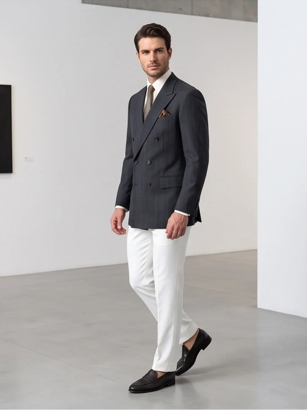 Men's Double-Breasted Navy Pinstripe Blazer